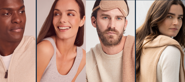 4 images of models wearing various cashmere styles