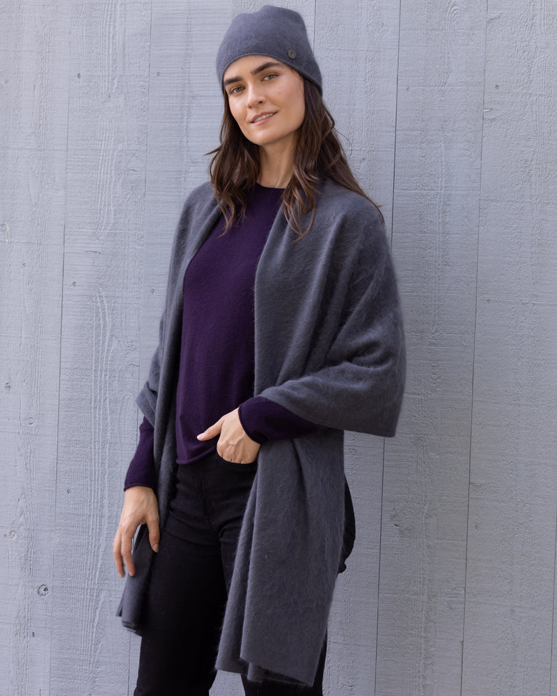 Woman wearing Belmont Scarf in Asphalt