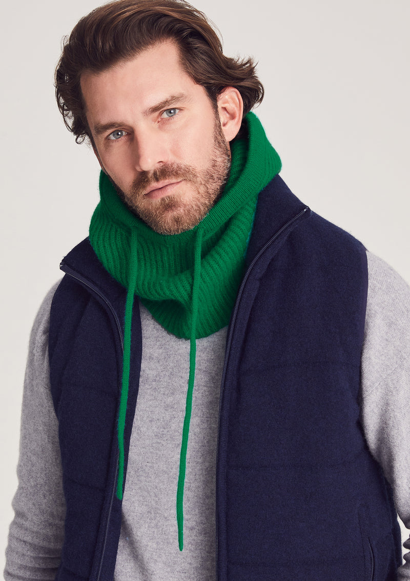 Man wearing Roosevelt Hood in Kelly Green