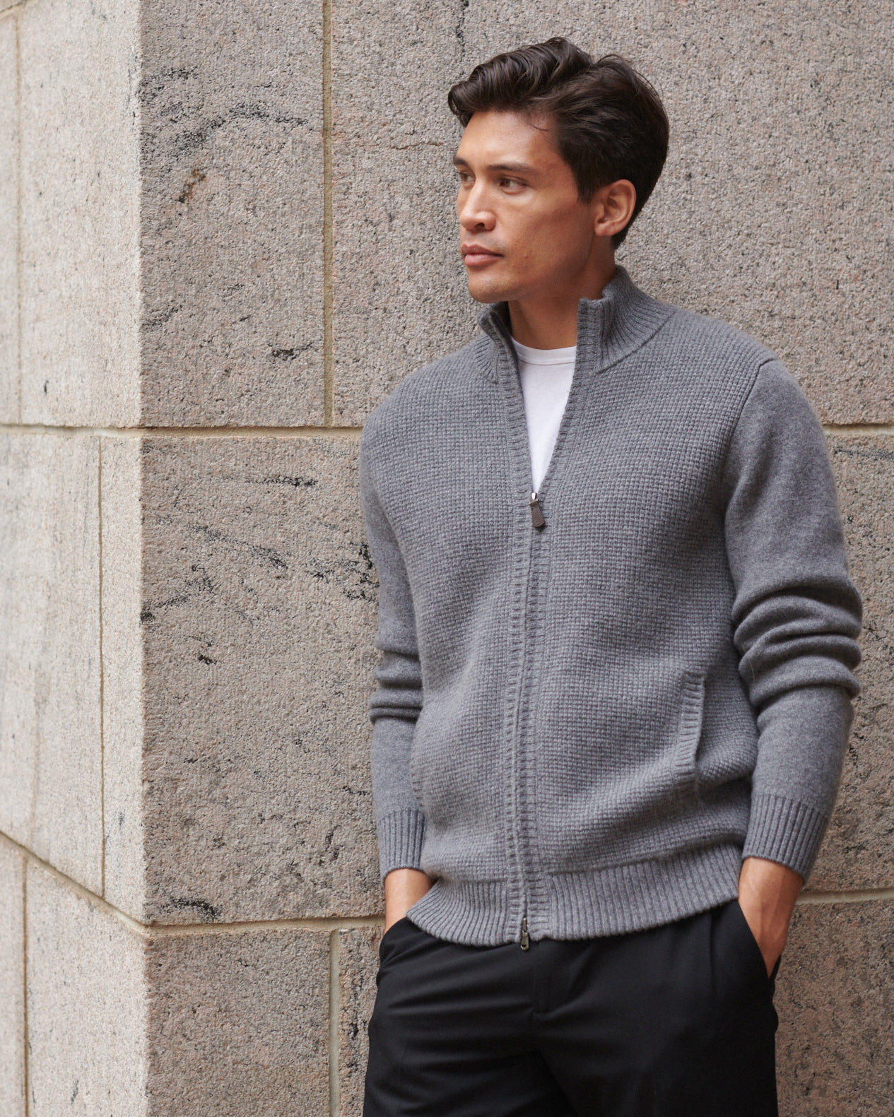 トップス Compact Knit Cashmere Blouson Cashmere Waffle Knit Zip Sweater Jacket | Nomad1942