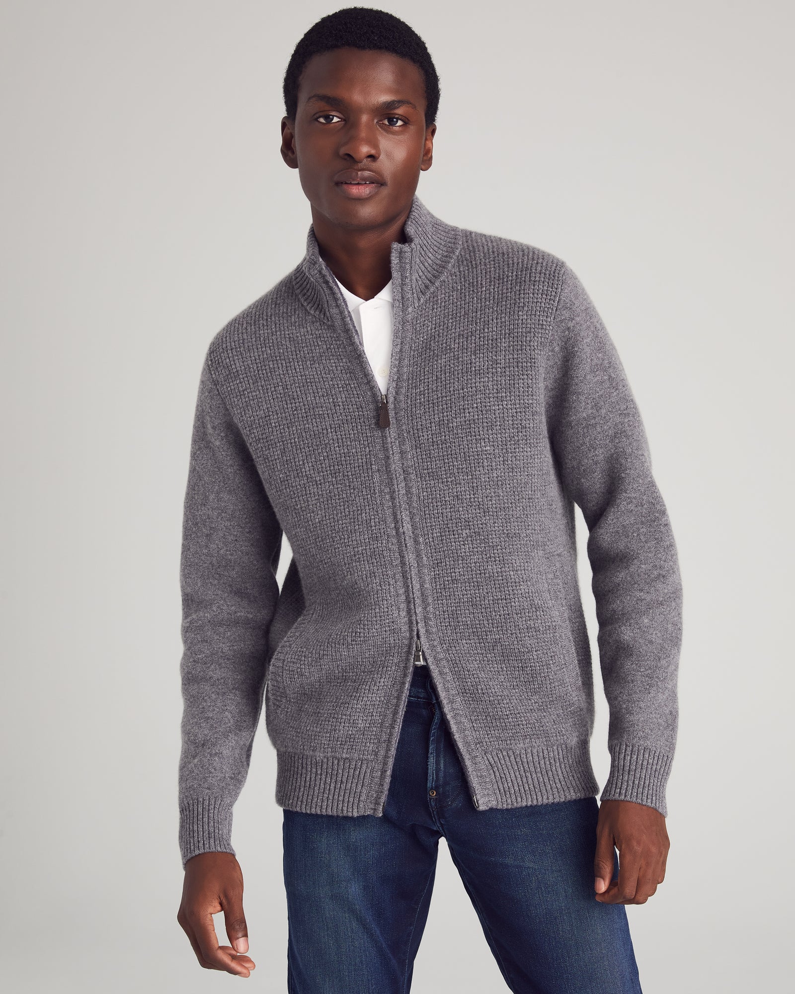 トップス Compact Knit Cashmere Blouson Cashmere Waffle Knit Zip Sweater Jacket | Nomad1942