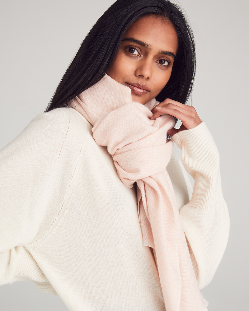 woman wearing cashmere scarf in petal