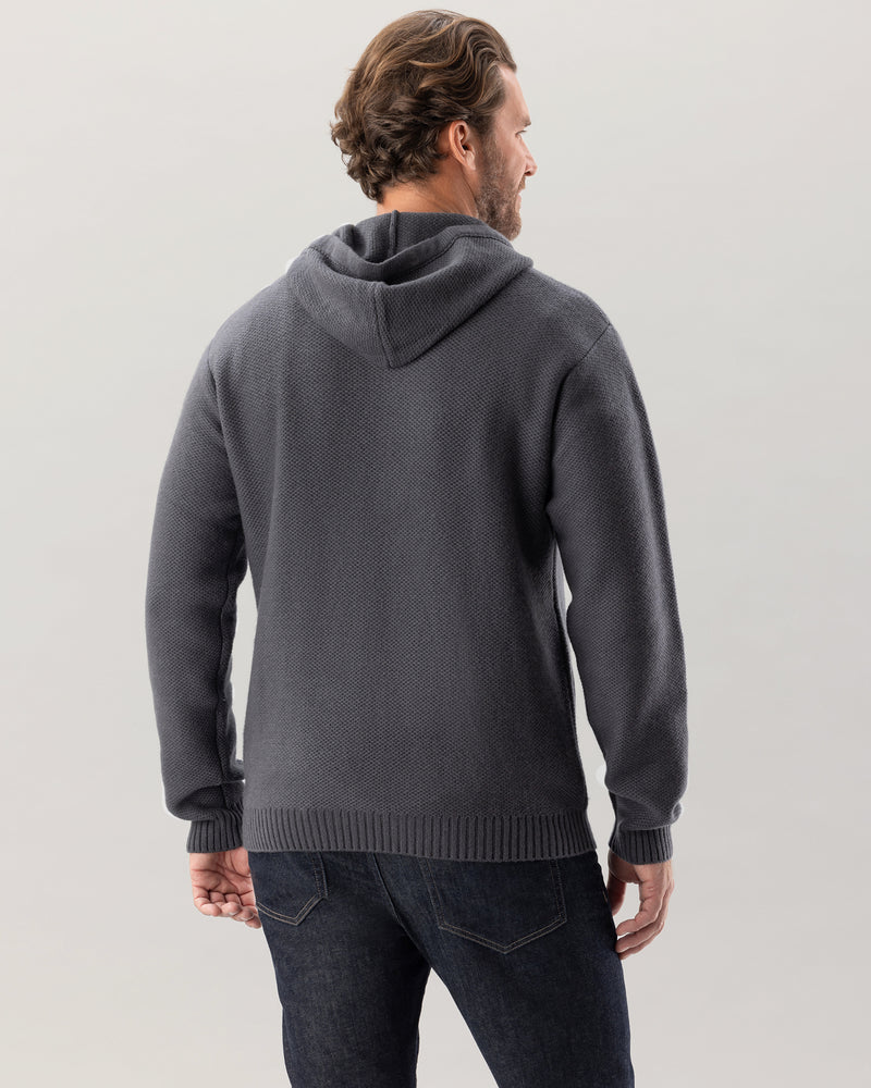 Man wearing Kobre Cashmere Hoodie in Asphalt