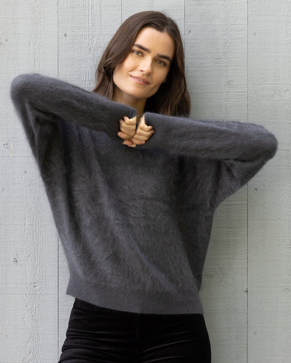 Woman wearing Sedgwick Sweater in Asphalt