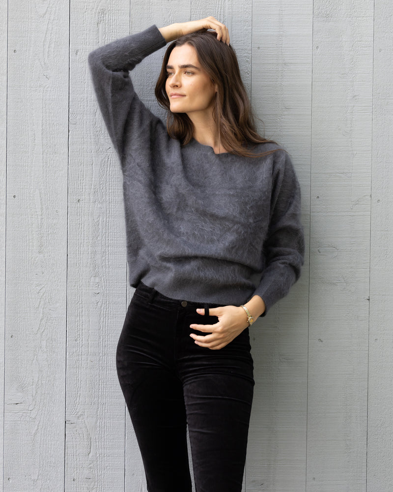 Woman wearing Sedgwick Sweater in Asphalt