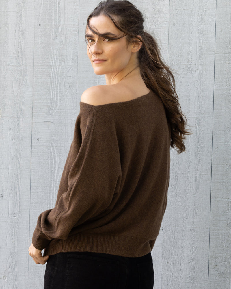 Woman wearing Mulberry Sweater in Mocha