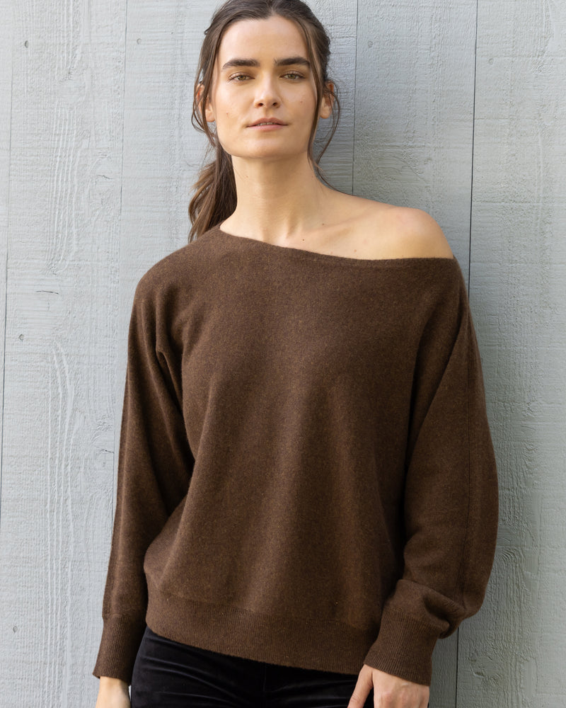 Woman wearing Mulberry Sweater in Mocha