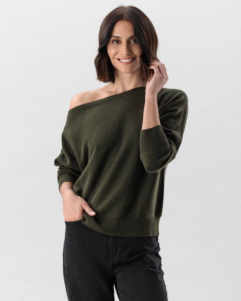 Woman wearing Mulberry Sweater in Olive