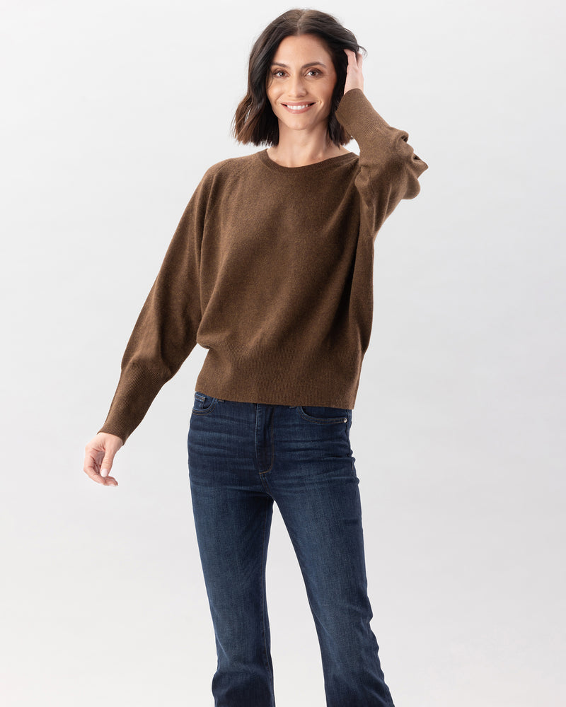 Woman wearing Greenwich Sweater in Mocha