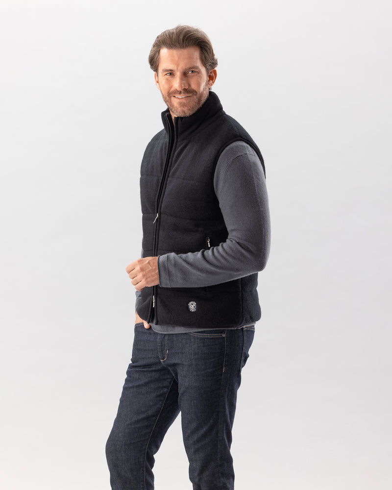 Man wearing Fordham Quilted Vest in Black
