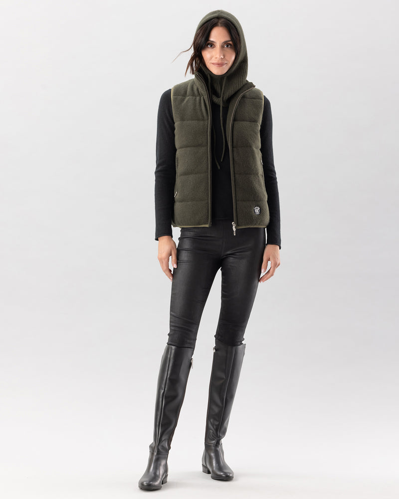 Woman wearing Magnolia Quilted Vest in Olive