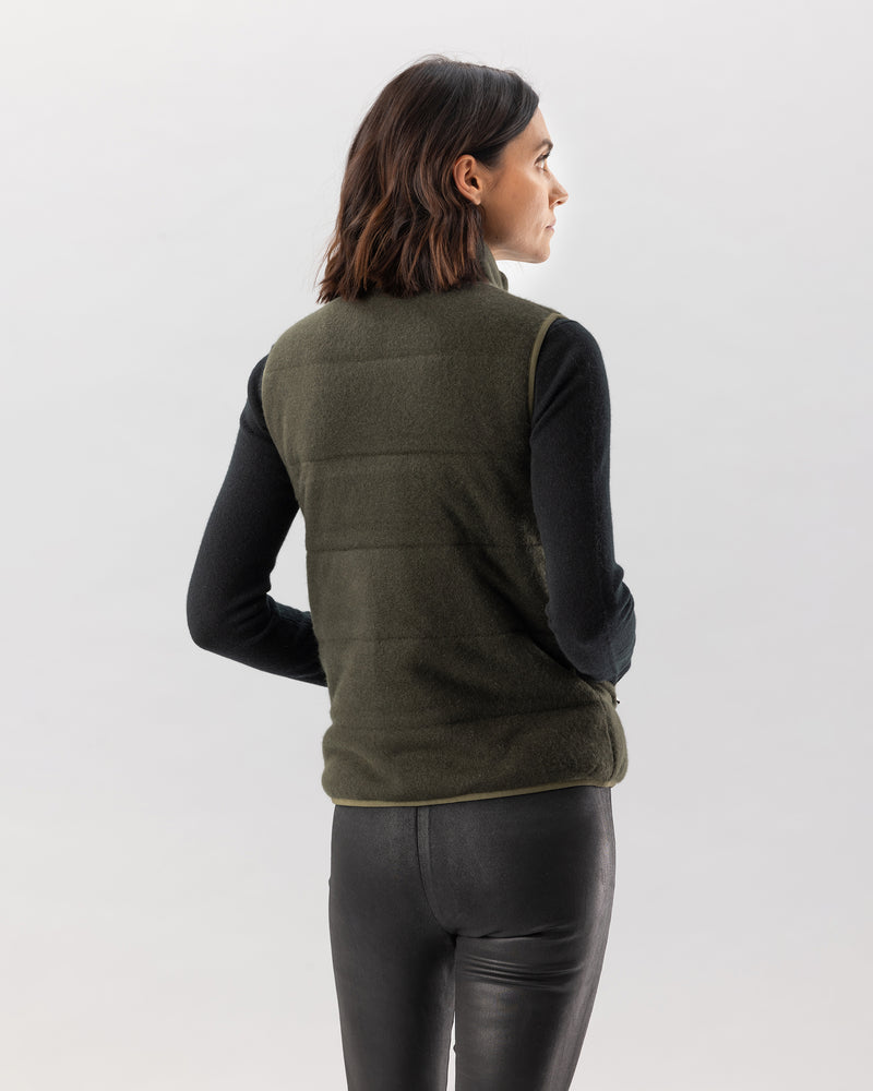 Woman wearing Magnolia Quilted Vest in Olive