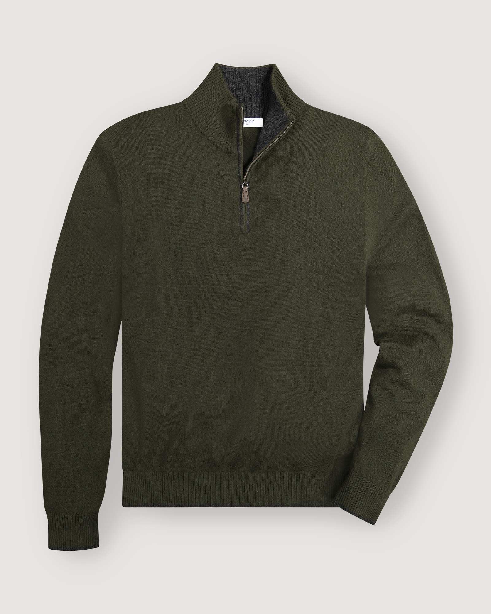 Cashmere Sweater for Men with Contrast Tipping & Leather Zip