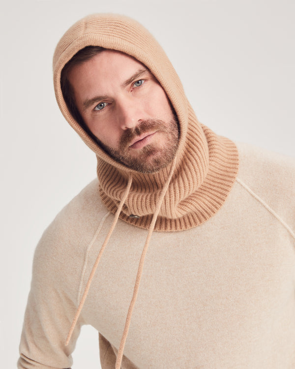 Man wearing Roosevelt Hood in Camel