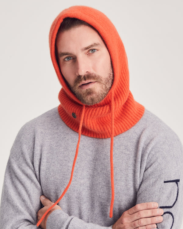 Man wearing Roosevelt Hood in Tangerine