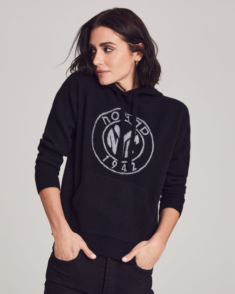 Woman wearing Ellis Thick Hoodie in Black