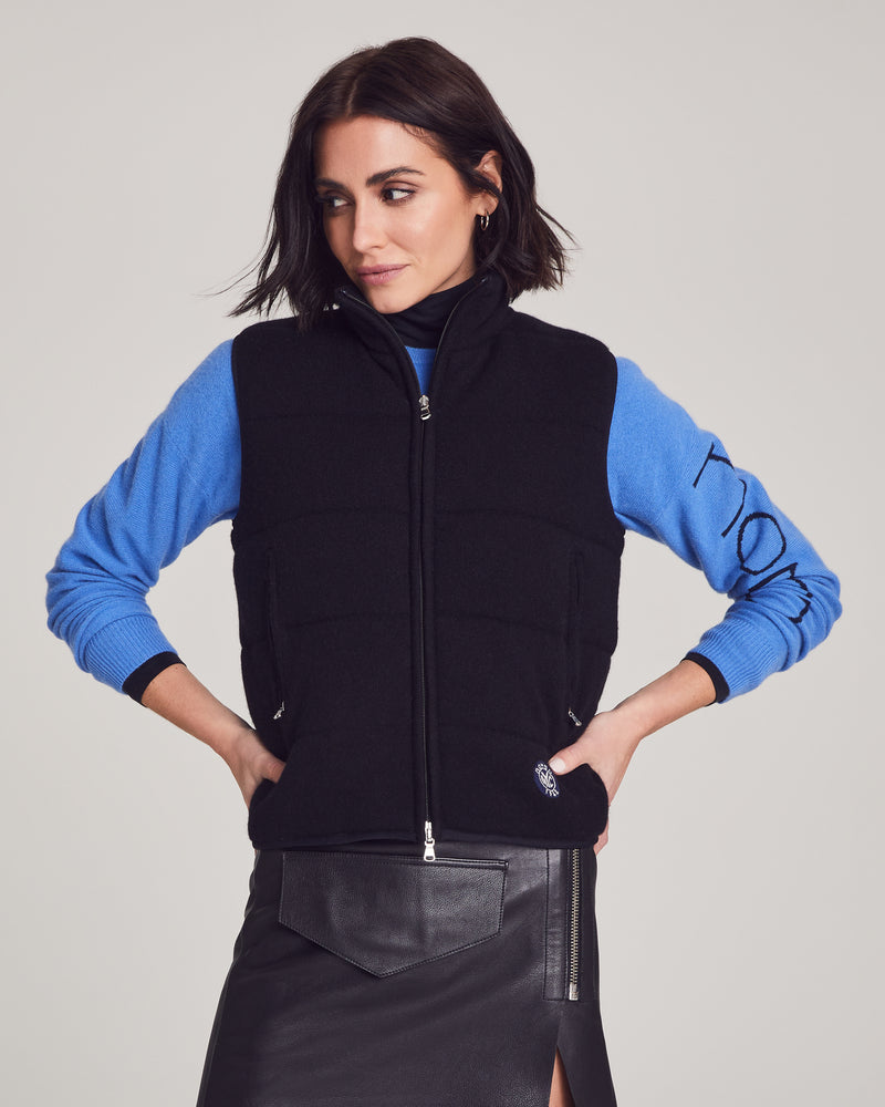 Woman wearing Magnolia Quilted Vest in Black