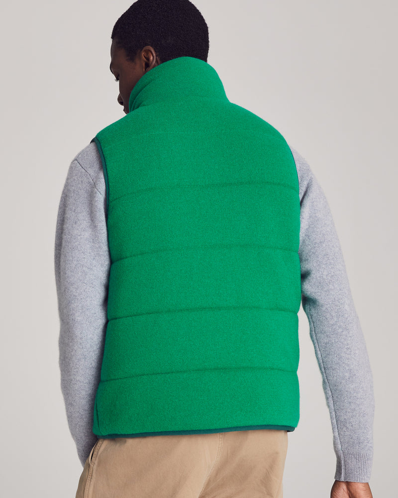 Man wearing Fordham Quilted Vest in Kelly Green