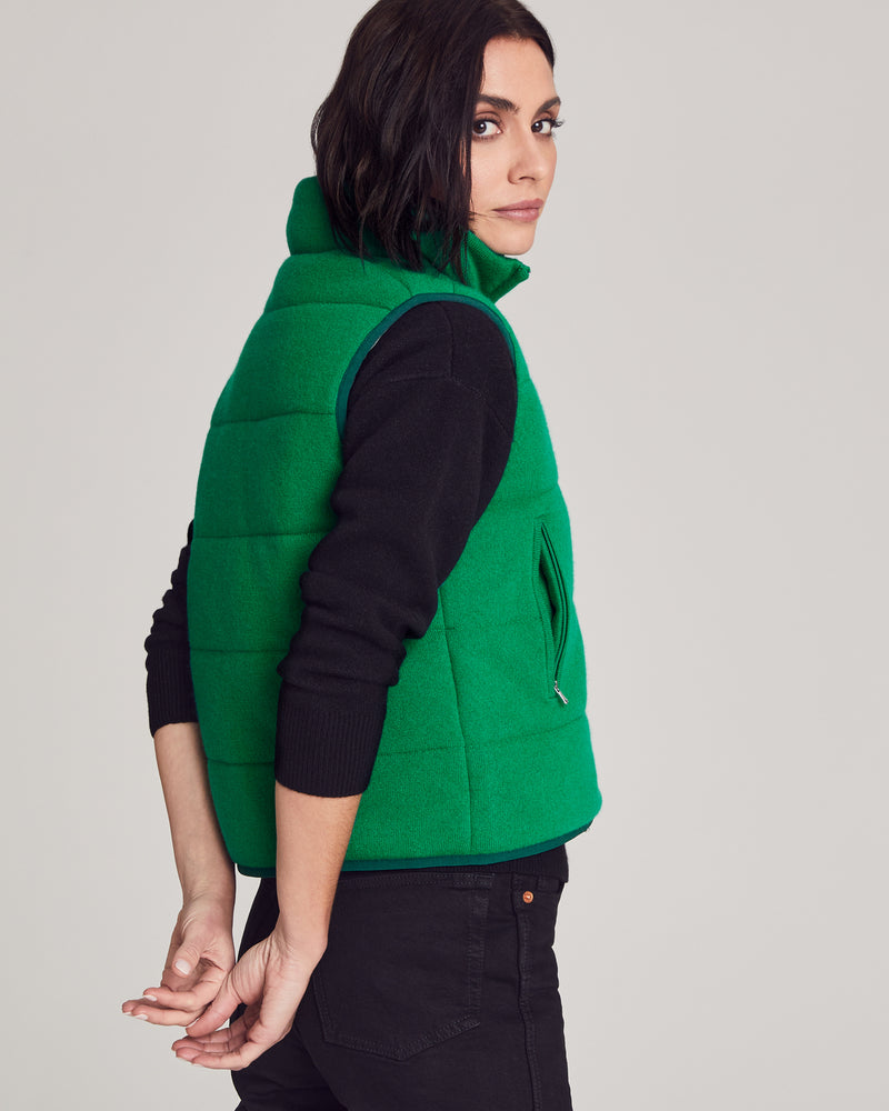 Woman wearing Magnolia Quilted Vest in Kelly Green