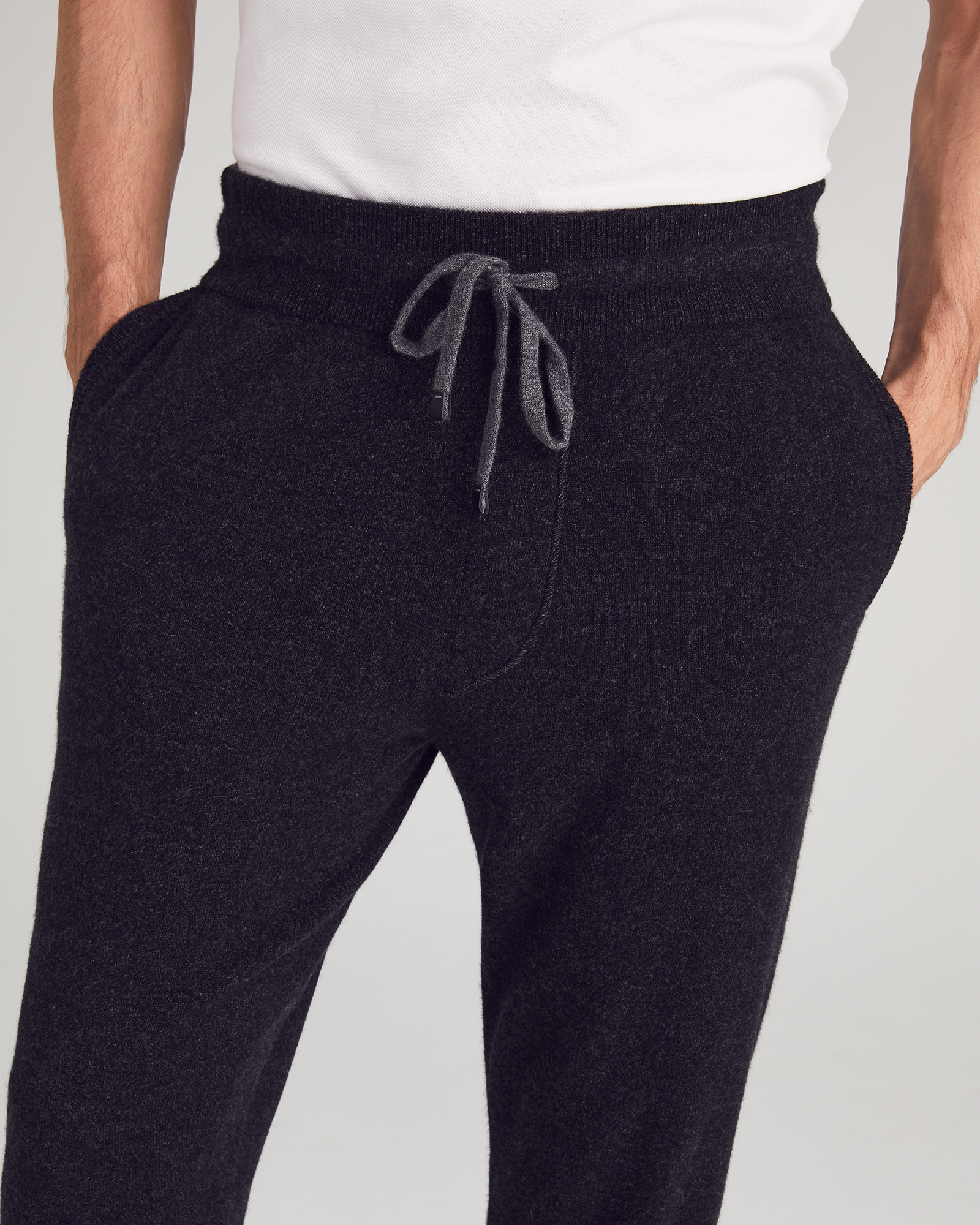Men's Cashmere Joggers with Leather Details and Pockets