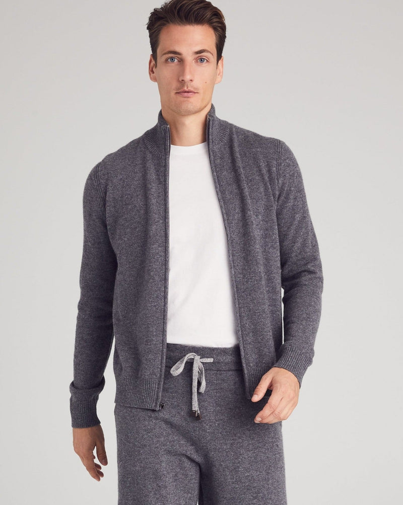 Man wearing Broome Cardigan in slate