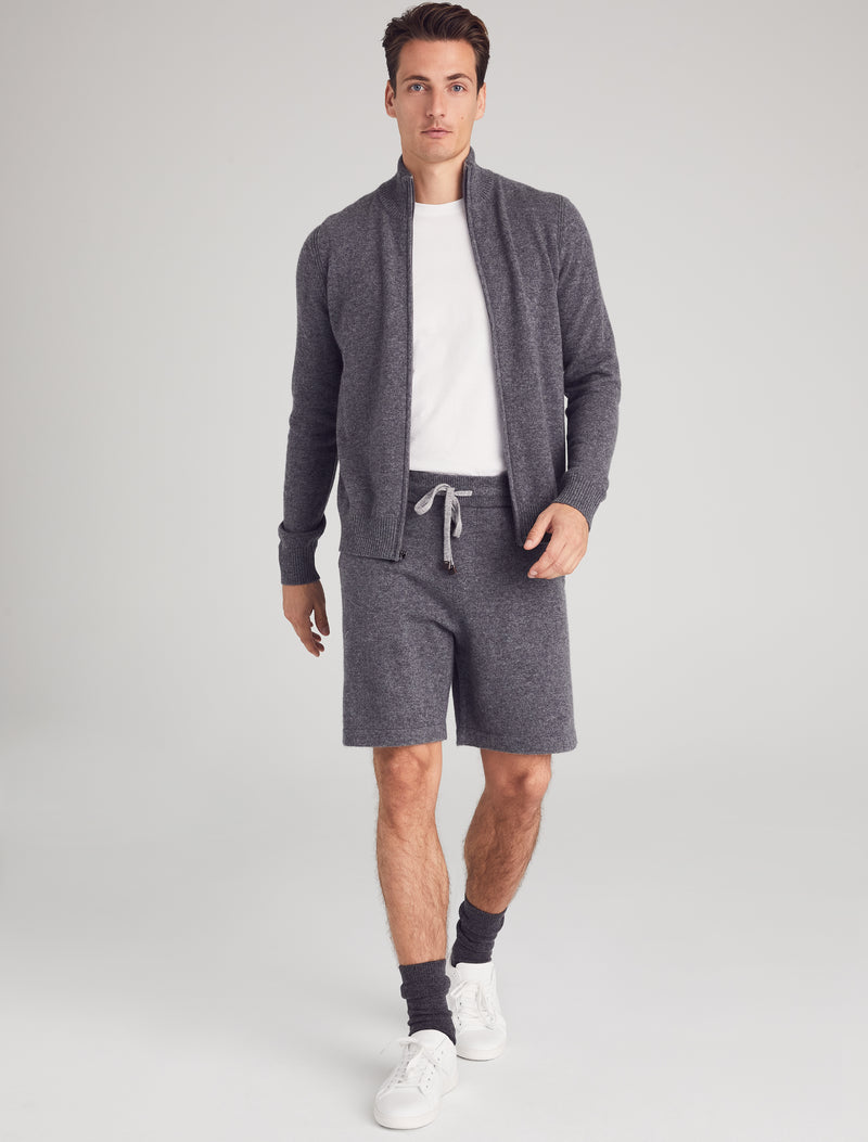 Man wearing Broome Cardigan in slate