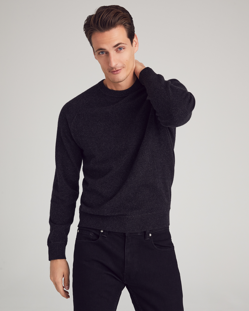Man wearing Bleecker Sweater in Charcoal
