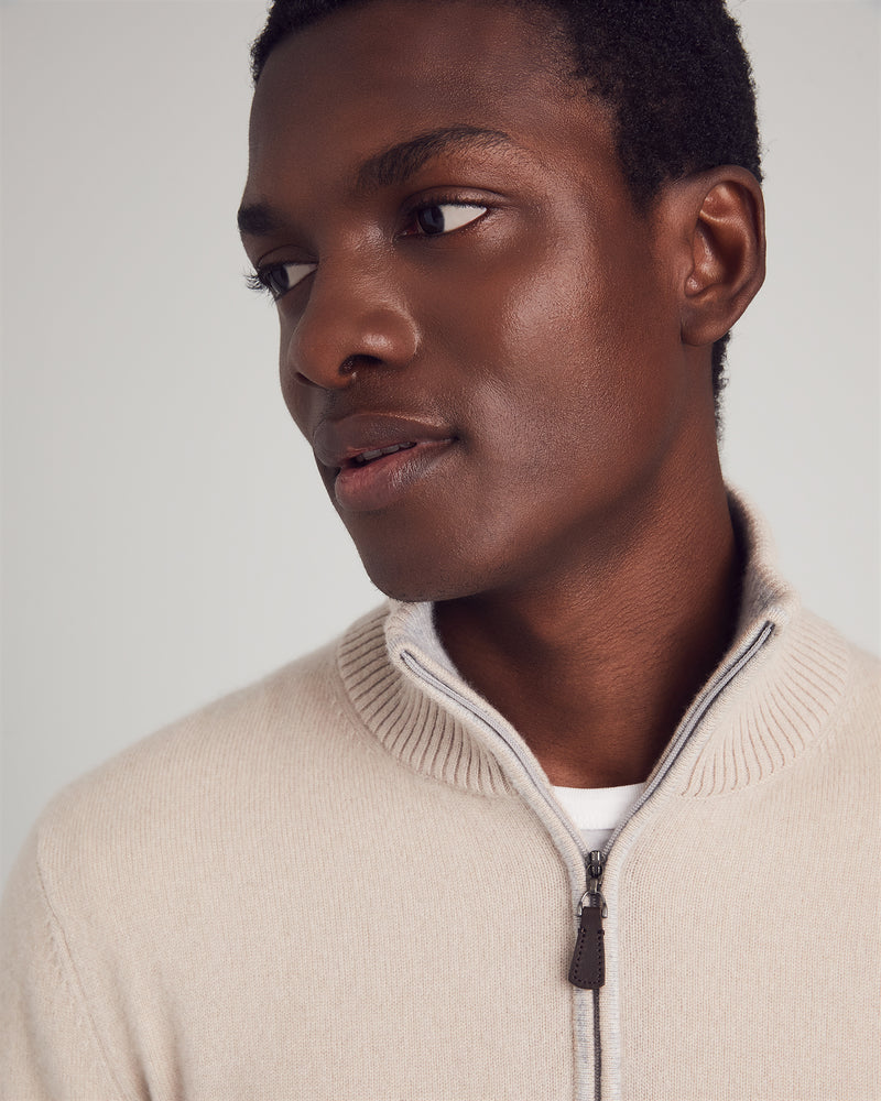 Man Wearing Broadway Sweater in Oatmeal