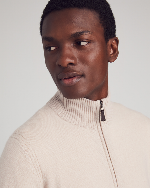 Man wearing Broome Cardigan in Oatmeal