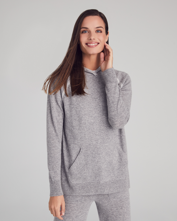 Woman Wearing Tribeca Hoodie in Cobblestone