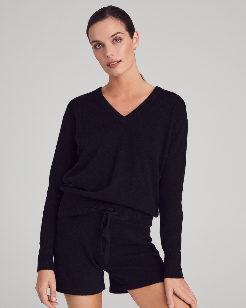 Woman Wearing Bethesda Sweater in Black