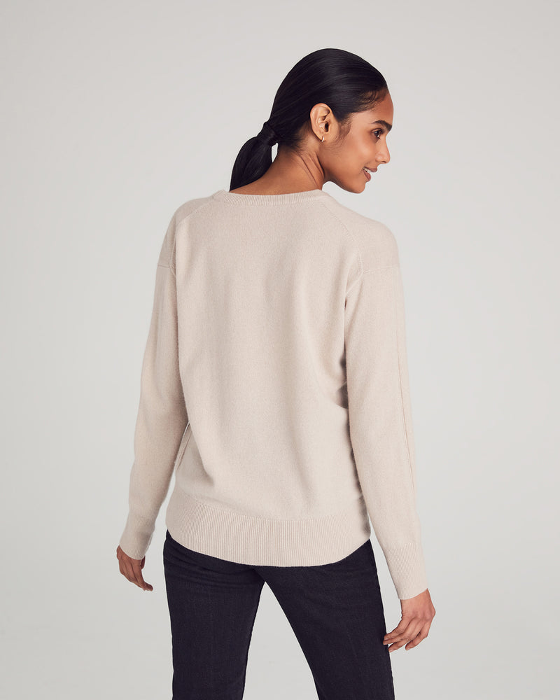 Woman Wearing Bethesda Sweater in Oatmeal