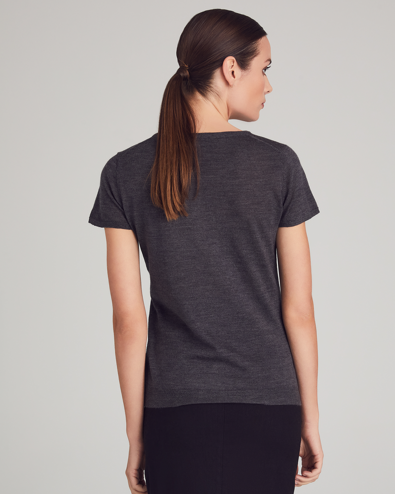 Woman wearing Gramercy T-Shirt in Carbon