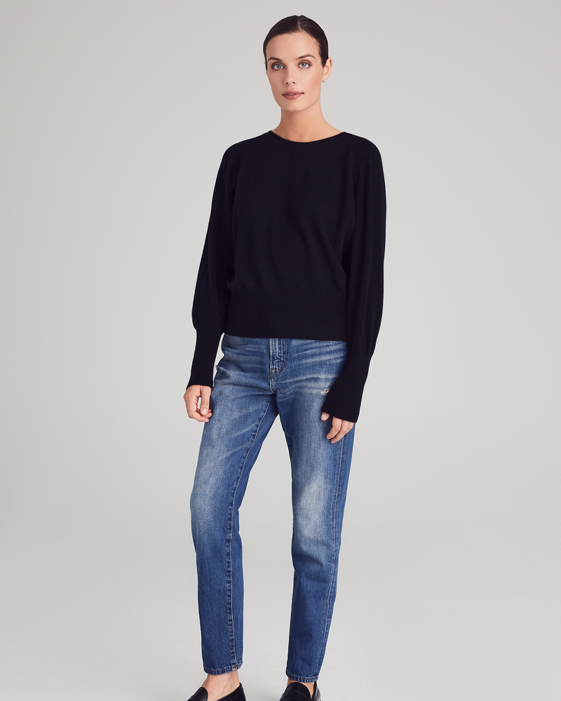 Woman wearing Greenwich Sweater in black
