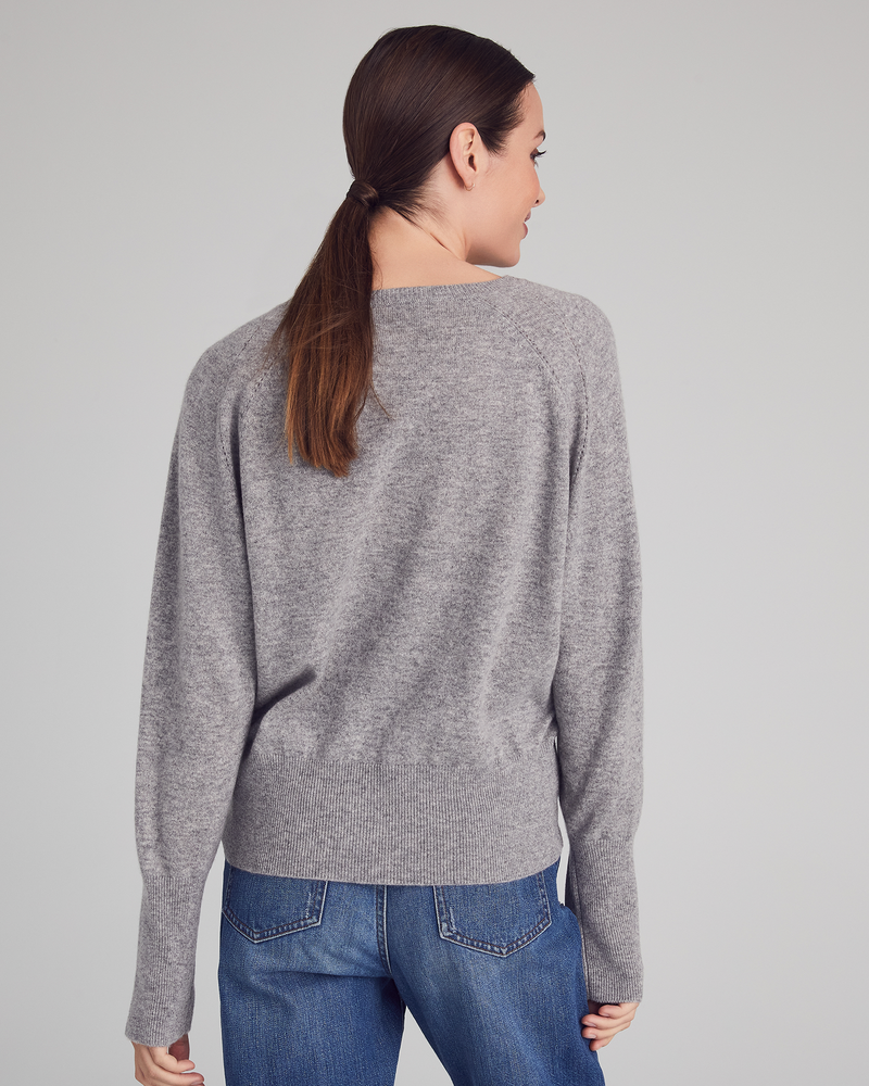 Woman wearing Greenwich Sweater in Cobblestone