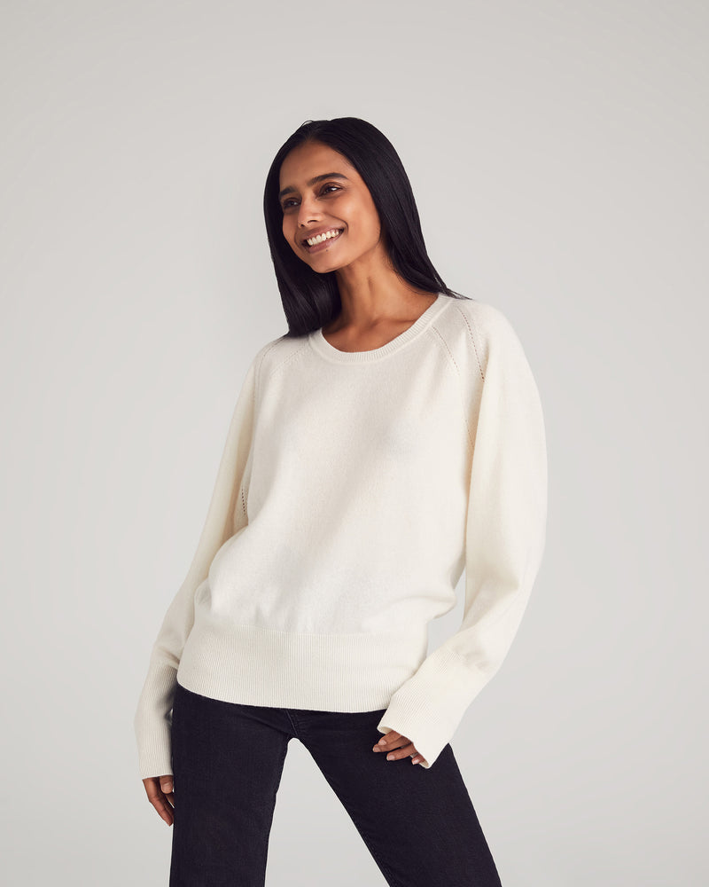 Woman wearing Greenwich Sweater in Ivory