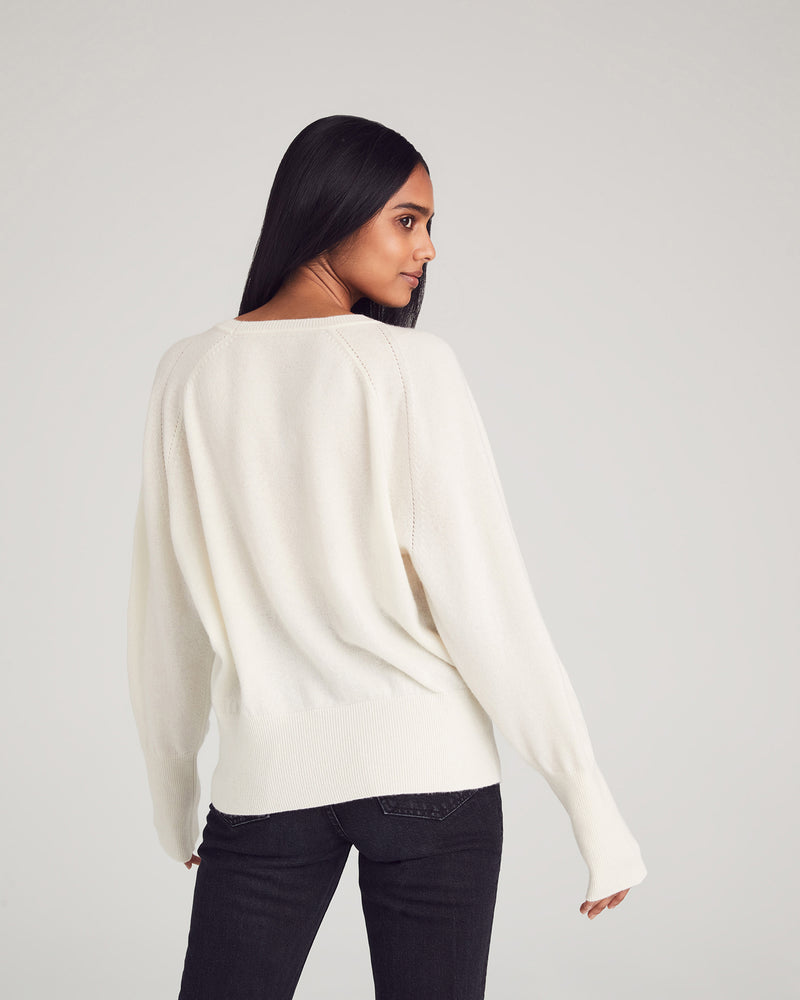 Woman wearing Greenwich Sweater in Ivory